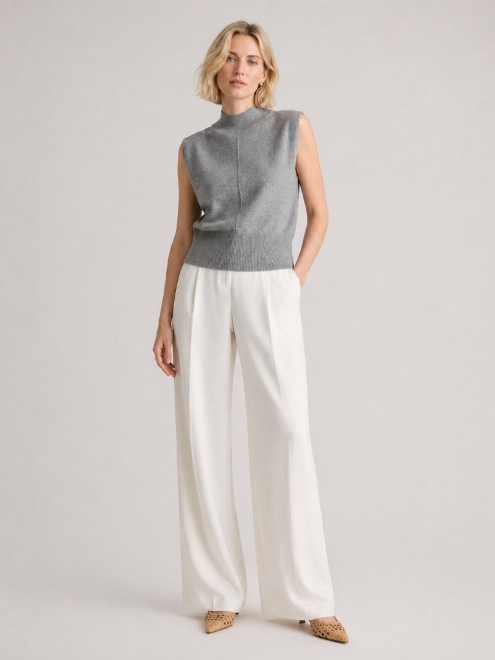 Banana Republic Franca Cashmere Padded-Shoulder Top Size S